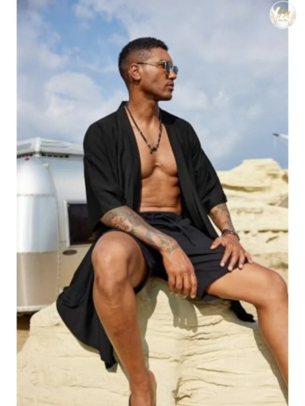 Men's Linen Rayon Cardigan Robe Lightweight Shawl Collar Bathrobe